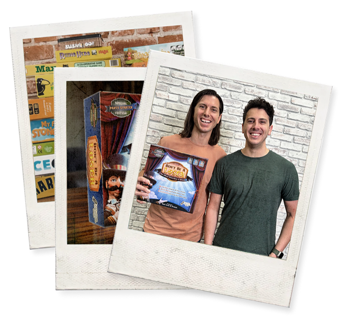 Polaroid photos of founders Matt and Nic with their board game